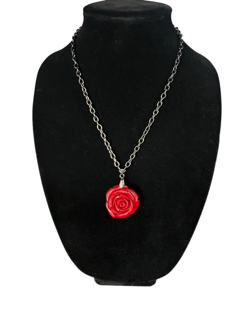 Red Rose Pendant Necklace - Women Jewelry